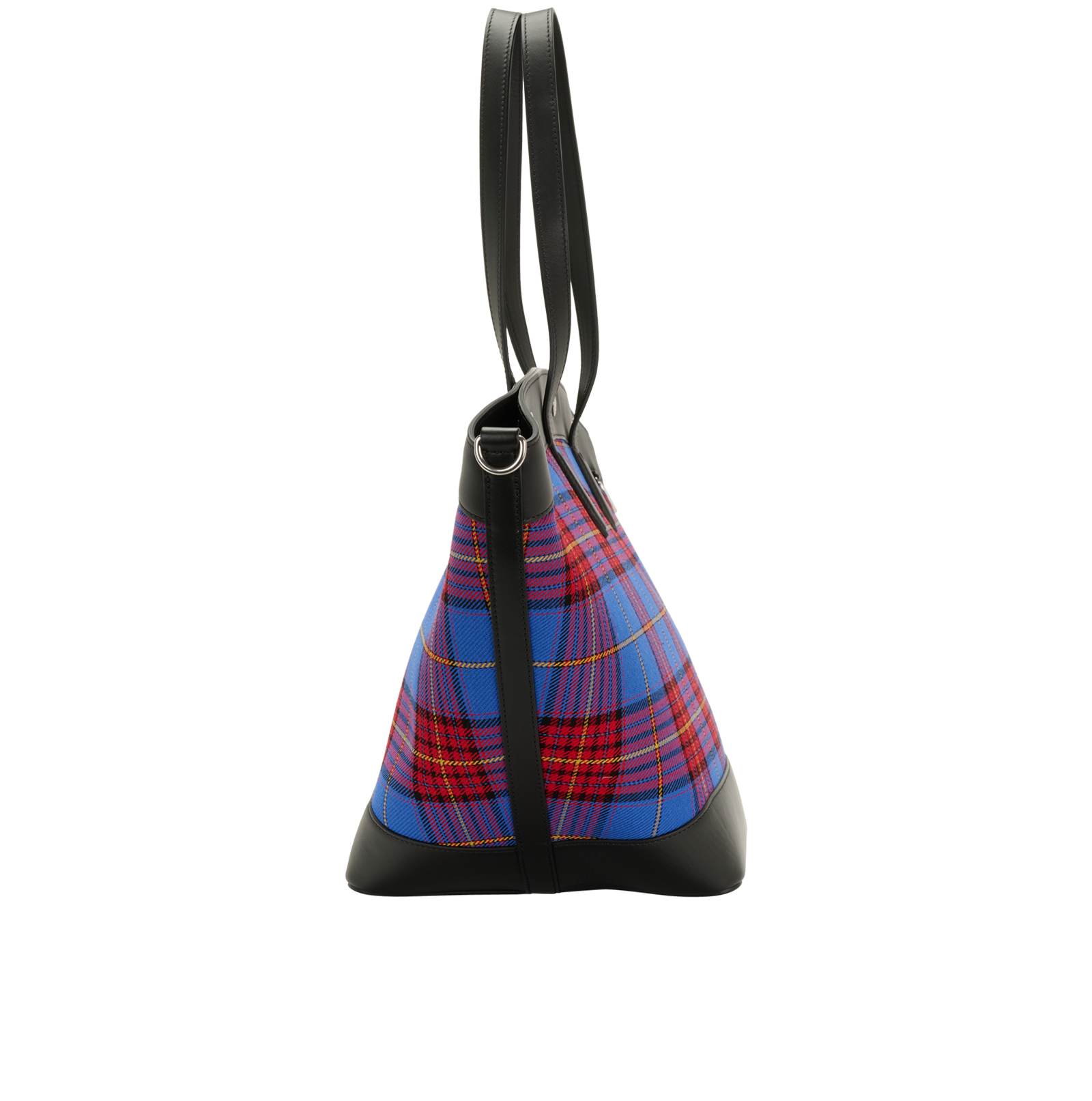 Camden Tartan Shopper, &pound;250, Handbags, Blue/Red/Tan, Fabric/Leather, Side view